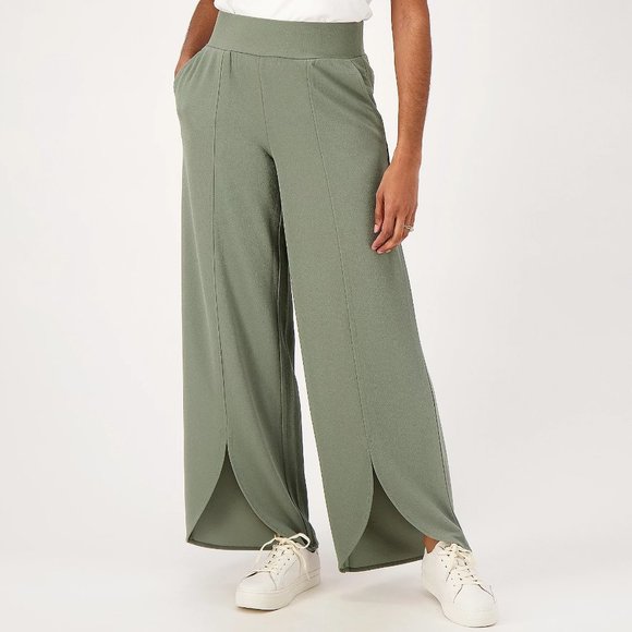 Isaac Mizrahi Pants - Isaac Mizrahi Regular Pebble Overlapping Wide Leg Pants - Olive (sz M) a575211